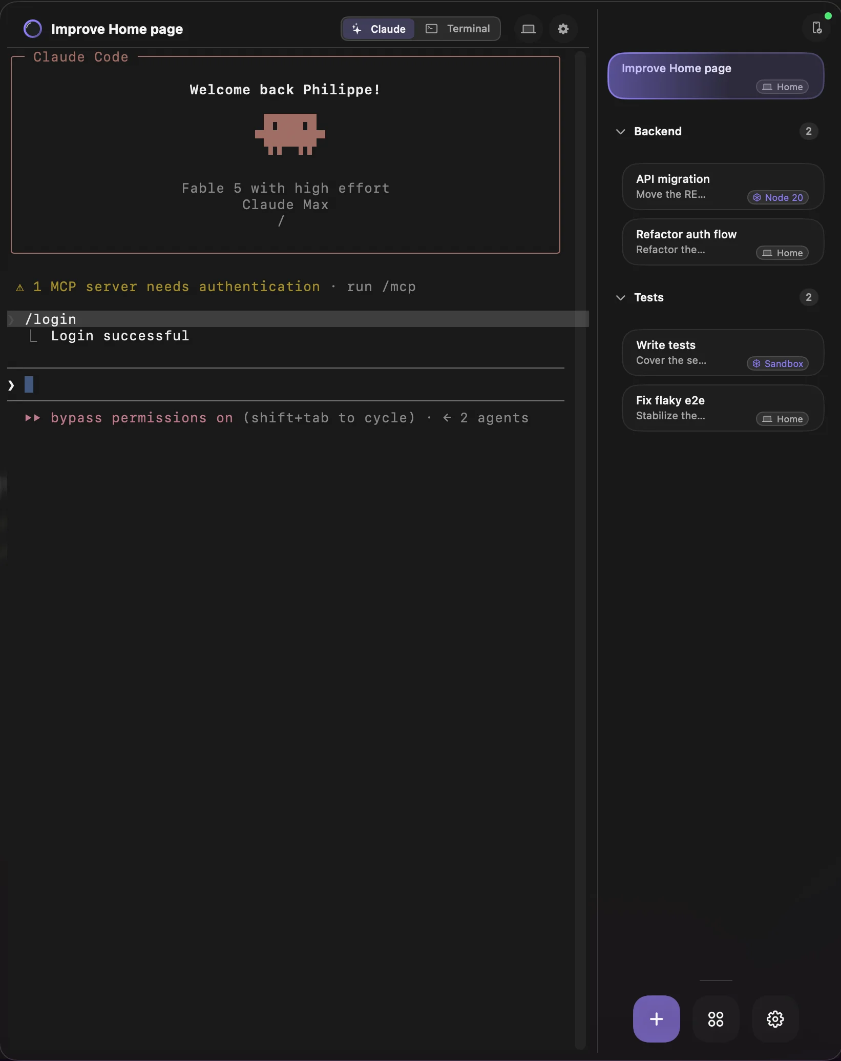 The Orb dock on macOS: a live Claude Code session beside a column of session bubbles